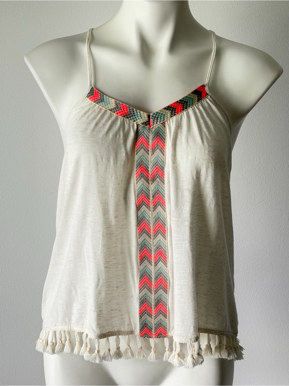 Haute Society Cream Cami w/Chevron Trim & Tassels